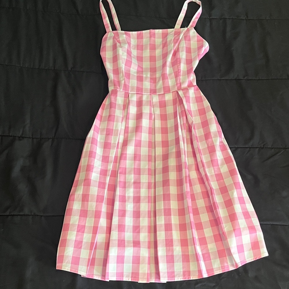 SHEIN Pink and White Checkered Midi Dress